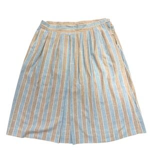 Cassandra Striped Pleated Midi Skirt Tan Blue Women's Size 38